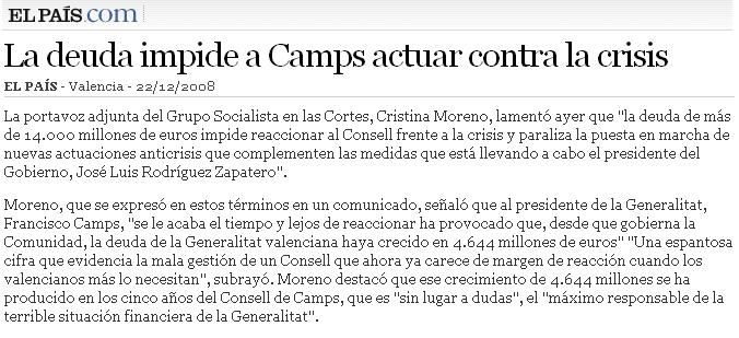 La deuda impide a Camps actuar contra la crisis