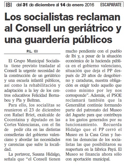 Escaparate 07-01-16 PSOE pide Geriátrico y guardería