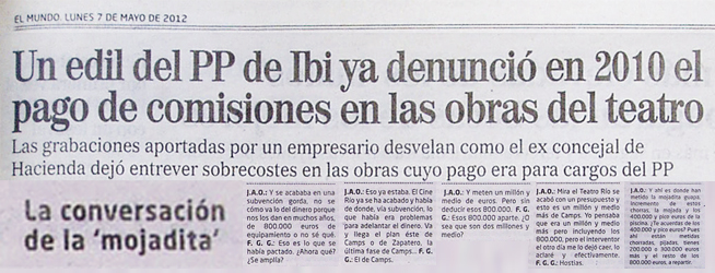 El Mundo: «Un edil del PP de Ibi ya denunció en 2010 el pago de comisiones en las obras del teatro»