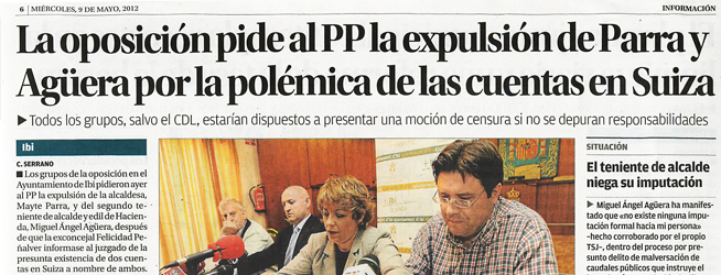 Información: «La oposición pide al PP la expulsión de Parra y Agüera por la polémica de las cuentas en Suiza»