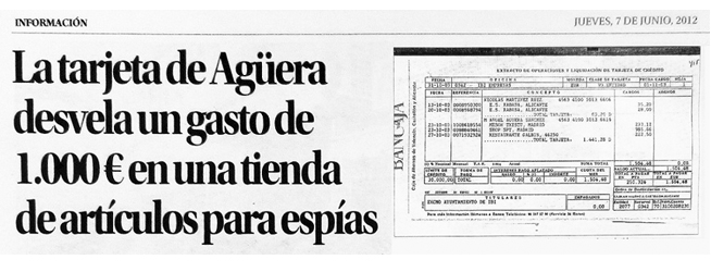 Información: «La tarjeta de Agüera desvela un gasto de 1.000 € en una tienda de artículos de espías»