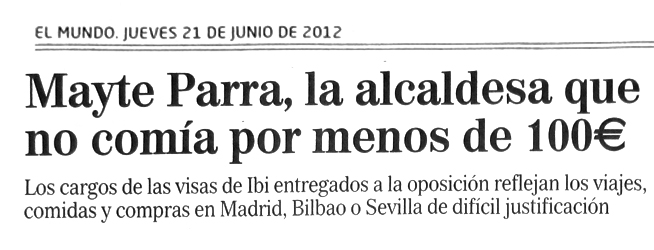 El Mundo: «La alcaldesa de Ibi usó la visa municipal en hoteles selectos y restaurantes de lujo»