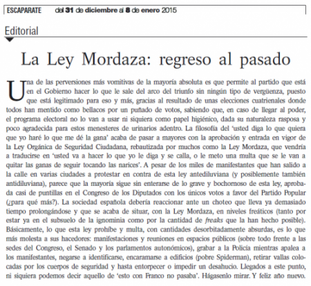 Escaparate: «La Ley Mordaza: regreso al pasado»