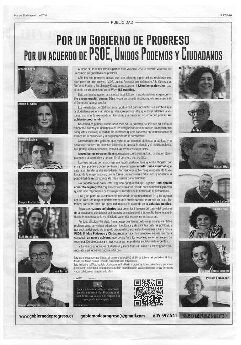 Manifiesto por un gobierno de progreso