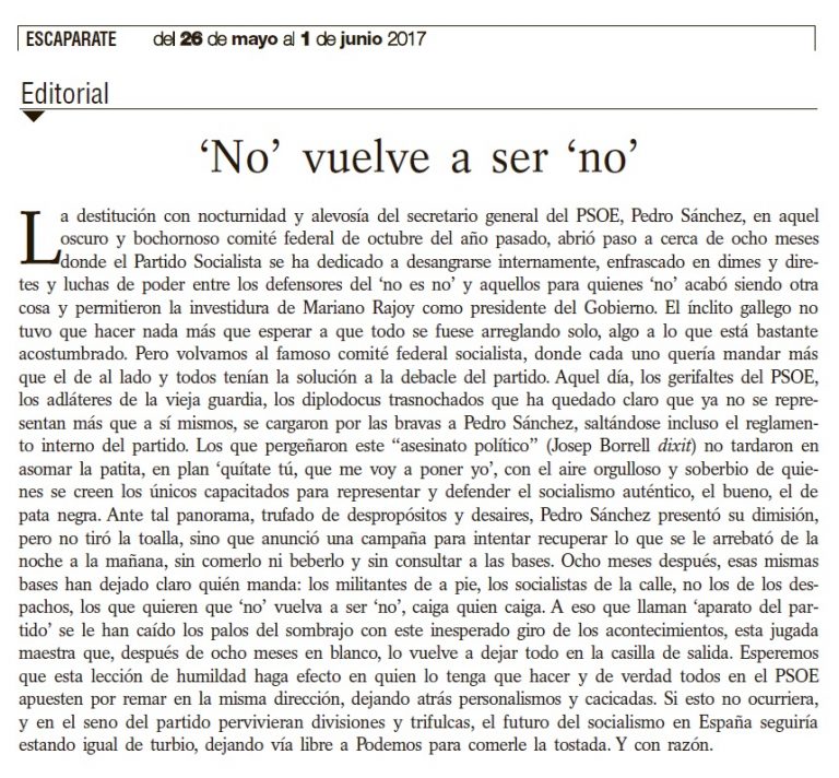 Escaparate – Editorial – ‘No’ vuelve a ser ‘no’