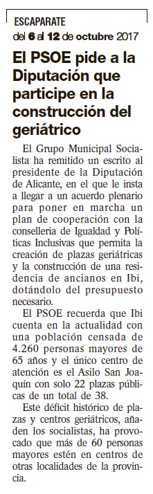 Escaparate: «El PSOE pide a la Diputación que participe en la construcción del geriátrico»