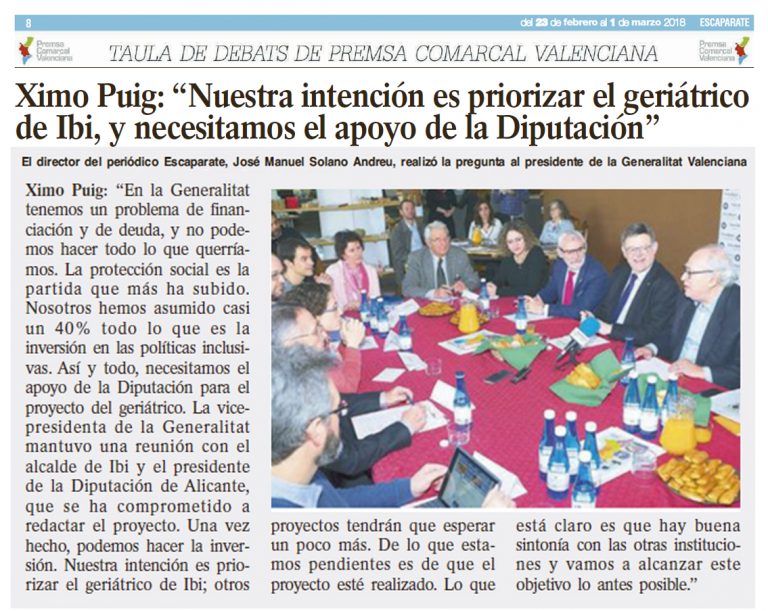 Escaparate – Ximo Puig: “Nuestra intención es priorizar el geriátrico de Ibi, y necesitamos el apoyo de la Diputación”