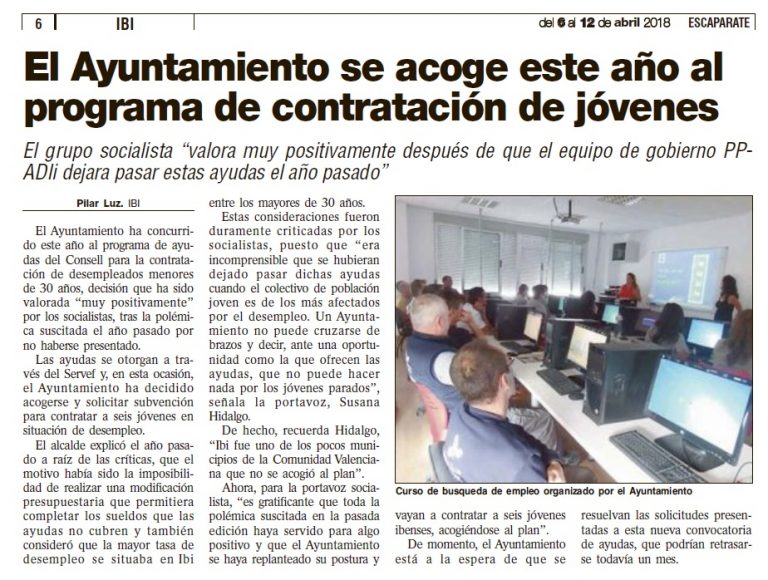 Escaparate: «El Ayuntamiento se acoge este año al programa de contratación de jóvenes»