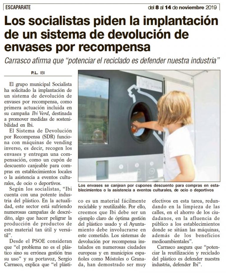 Los socialistas piden la implantación de un sistema de devolución de envases por recompensa